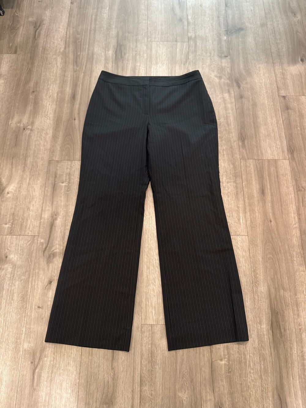 Ann Taylor Virgin Wool Black Pin Striped Lined Dress Pants Sz 12